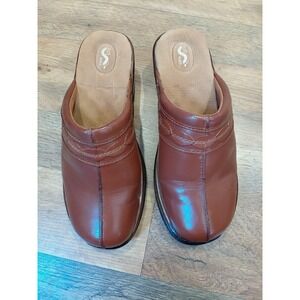 Softwalk Arvada Womens Clogs Sz 9WW Comfort Brown  Leather Slip-On Mule Shoes